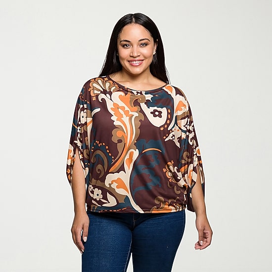 24seven Comfort Apparel Womens Plus Boat Neck 3/4 Sleeve Blouse