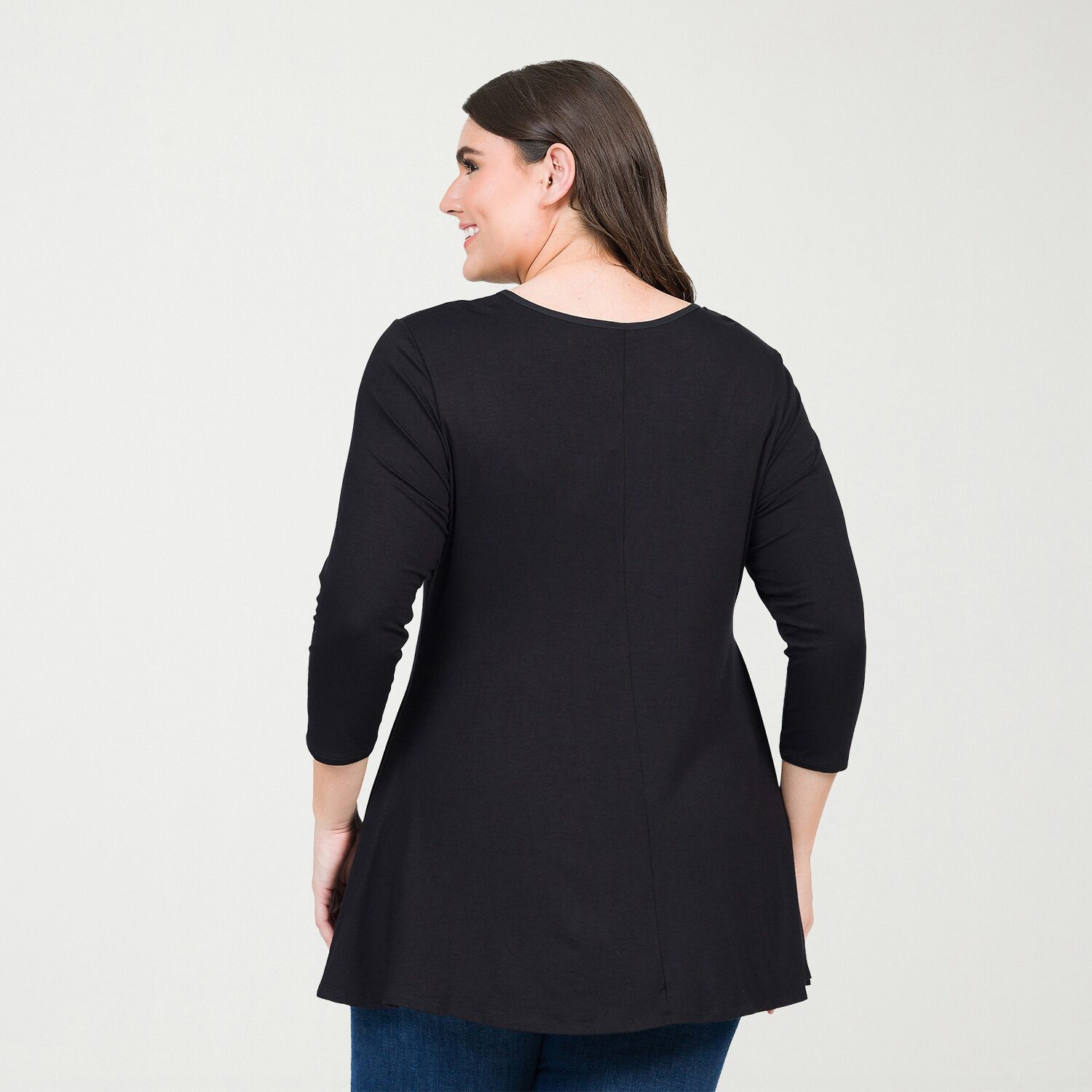 24seven Comfort Apparel Plus Womens V Neck 3/4 Sleeve Tunic Top