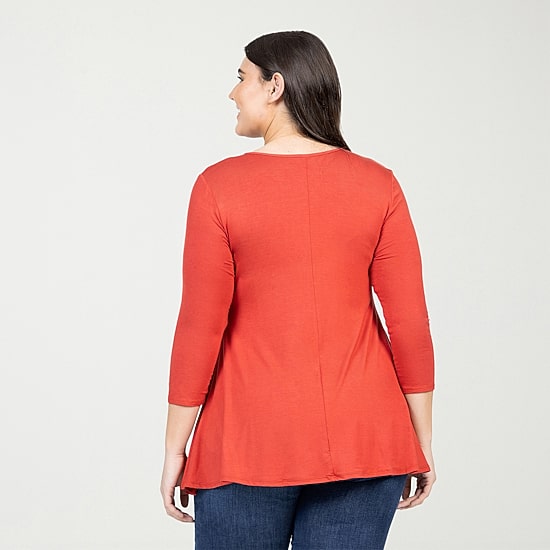 24seven Comfort Apparel Plus Womens V Neck 3/4 Sleeve Tunic Top