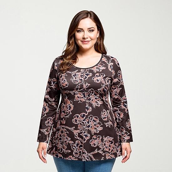 24seven Comfort Apparel Plus Womens Scoop Neck Long Sleeve Tunic Top