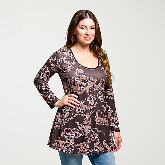 24seven Comfort Apparel Plus Womens Scoop Neck Long Sleeve Tunic Top