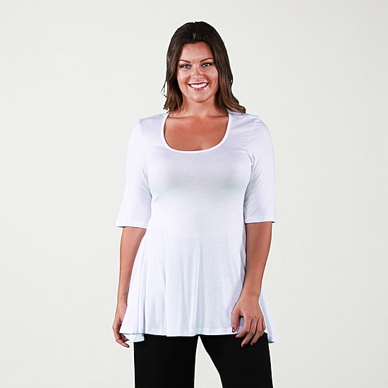24seven Comfort Apparel Plus Womens Square Neck Elbow Sleeve Tunic Top