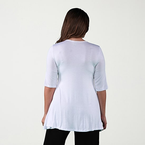 24seven Comfort Apparel Plus Womens Square Neck Elbow Sleeve Tunic Top