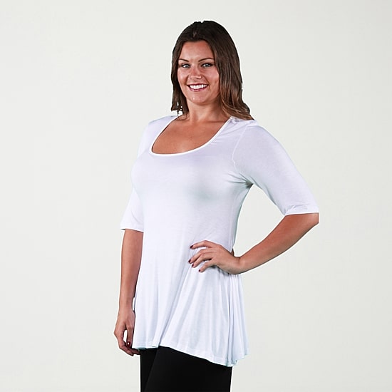 24seven Comfort Apparel Plus Womens Square Neck Elbow Sleeve Tunic Top