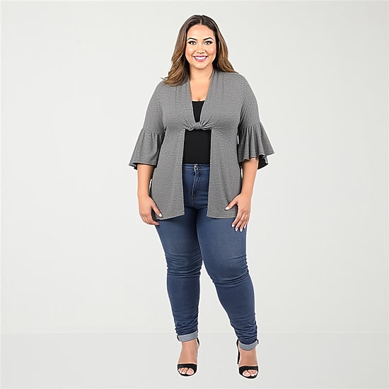 24seven Comfort Apparel Womens Long Sleeve Open Front Plus Cardigan