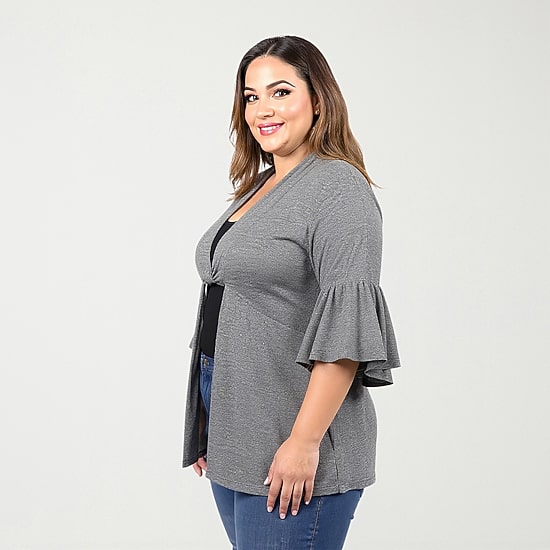 24seven Comfort Apparel Womens Long Sleeve Open Front Plus Cardigan
