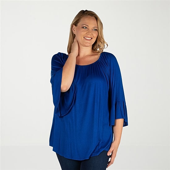 24seven Comfort Apparel Plus Womens Boat Neck 3/4 Sleeve Tunic Top