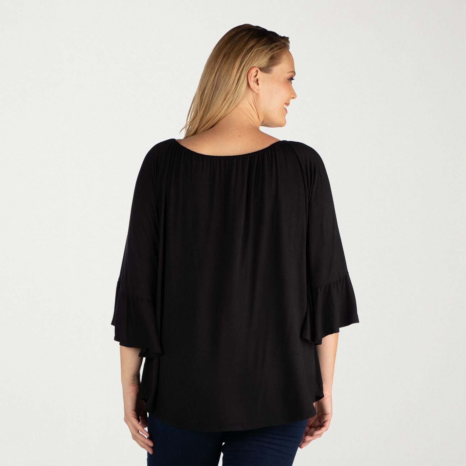 24seven Comfort Apparel Plus Womens Boat Neck 3/4 Sleeve Tunic Top