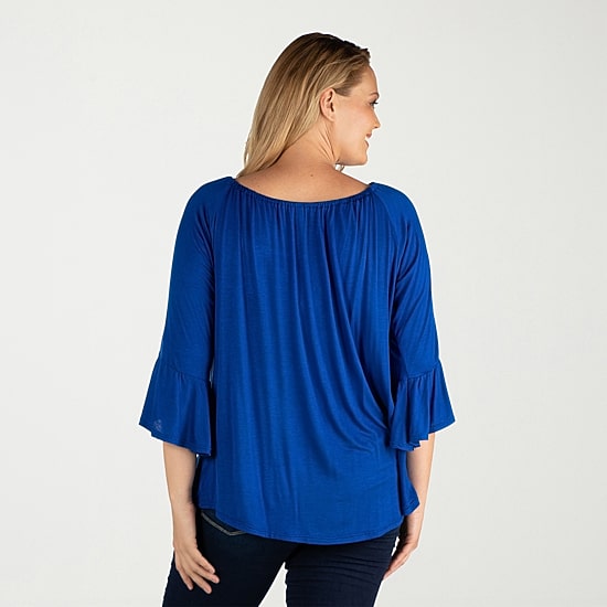24seven Comfort Apparel Plus Womens Boat Neck 3/4 Sleeve Tunic Top