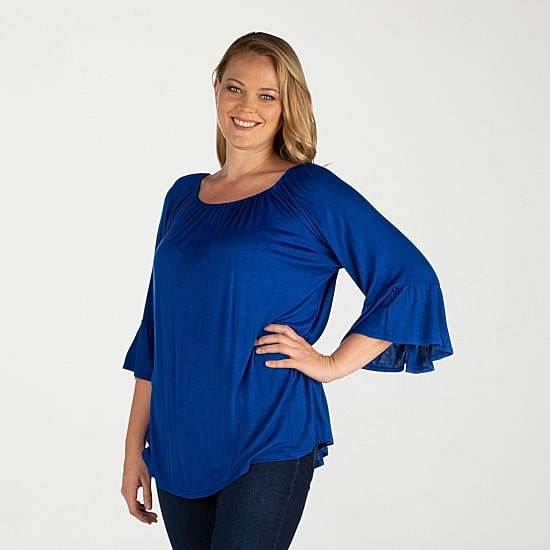 24seven Comfort Apparel Plus Womens Boat Neck 3/4 Sleeve Tunic Top