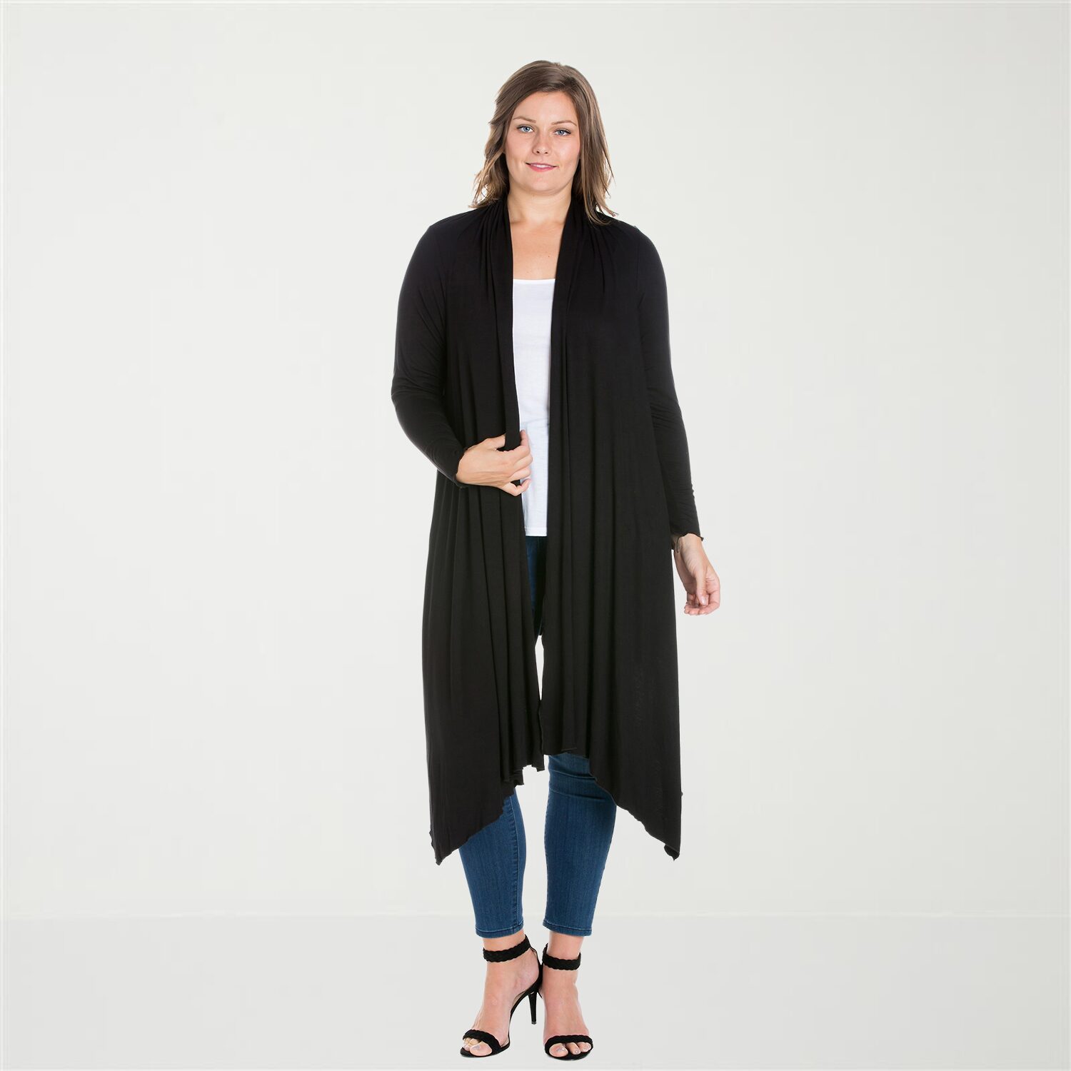 24seven Comfort Apparel Womens Long Sleeve Open Front Plus Cardigan