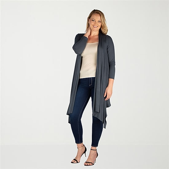 24seven Comfort Apparel Womens Long Sleeve Open Front Plus Cardigan