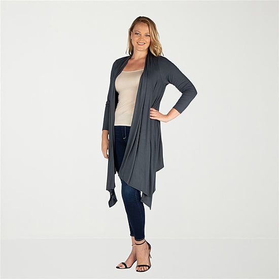 24seven Comfort Apparel Womens Long Sleeve Open Front Plus Cardigan