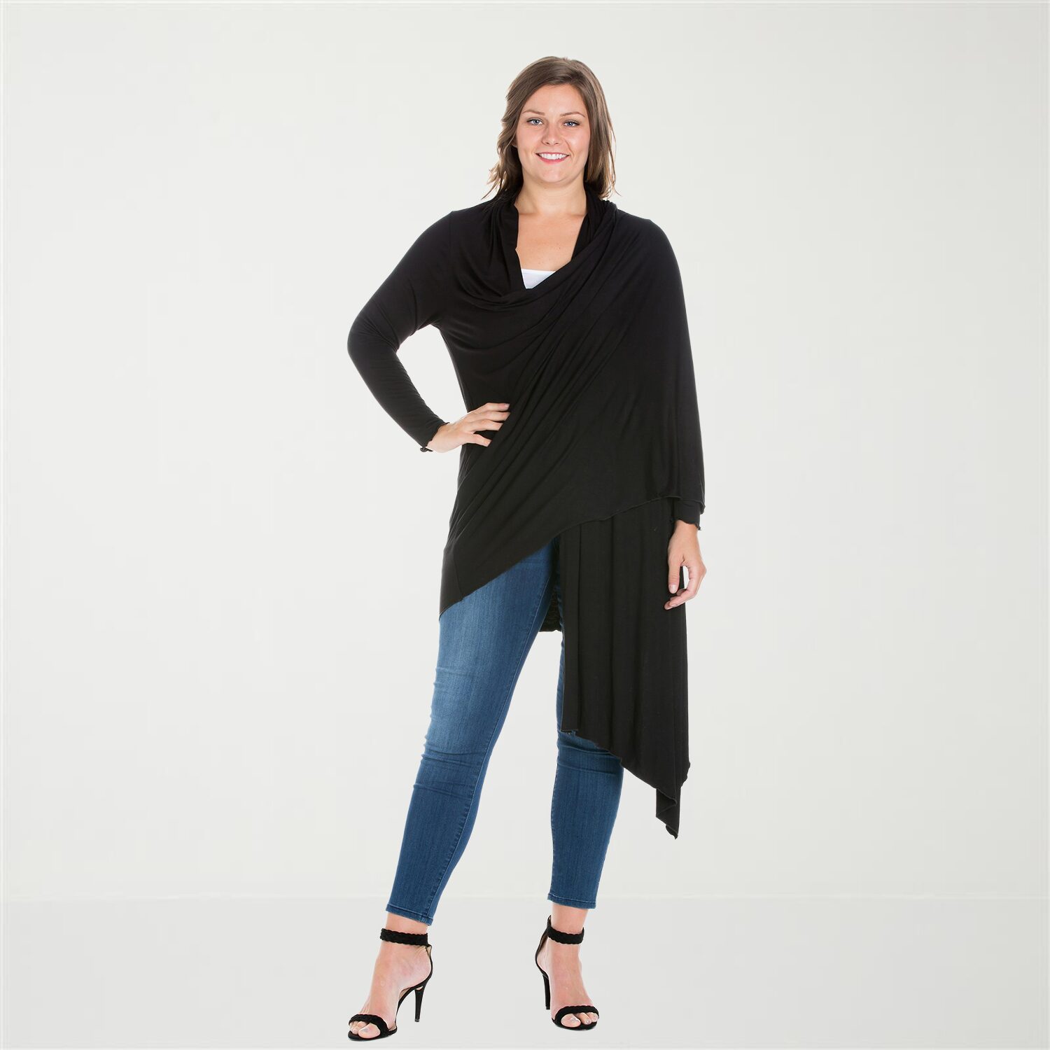 24seven Comfort Apparel Womens Long Sleeve Open Front Plus Cardigan