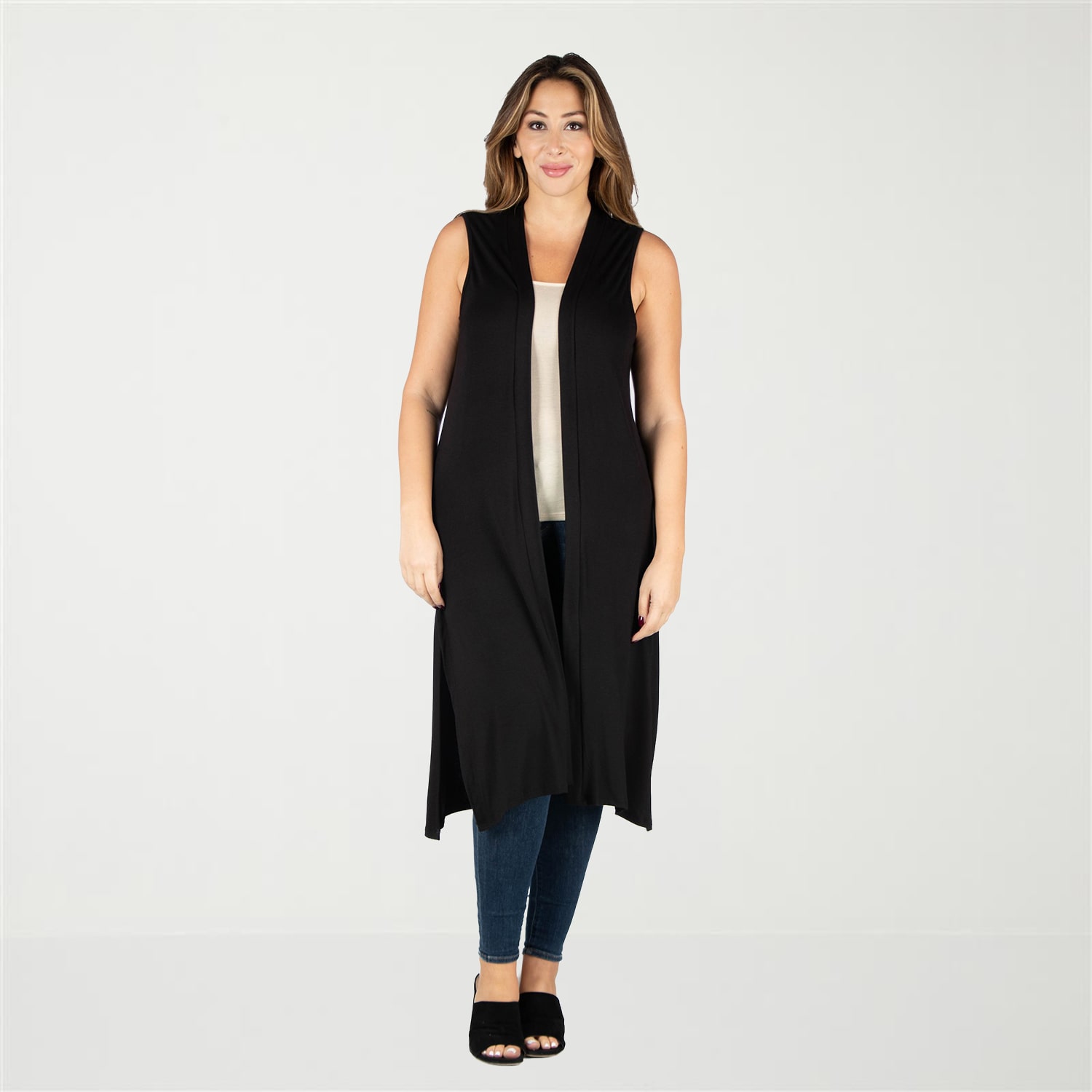 24seven Comfort Apparel Womens Sleeveless Open Front Plus Cardigan