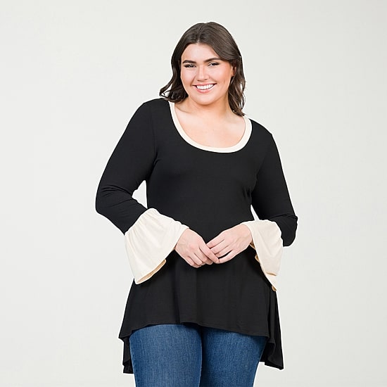 24seven Comfort Apparel Plus Womens Scoop Neck Long Sleeve Tunic Top