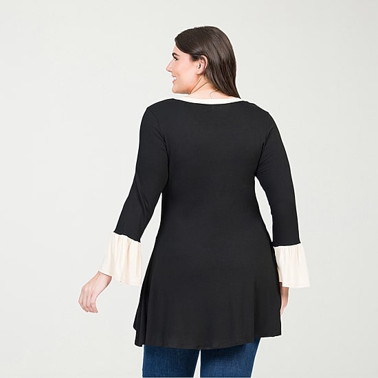 24seven Comfort Apparel Plus Womens Scoop Neck Long Sleeve Tunic Top