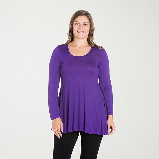 24seven Comfort Apparel Plus Womens Scoop Neck Long Sleeve Tunic Top
