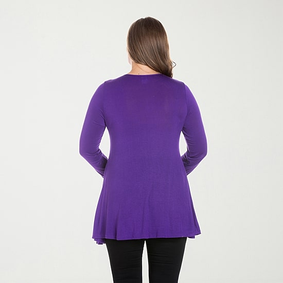 24seven Comfort Apparel Plus Womens Scoop Neck Long Sleeve Tunic Top