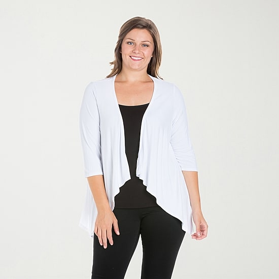 24seven Comfort Apparel Womens Elbow Sleeve Open Front Plus Cardigan