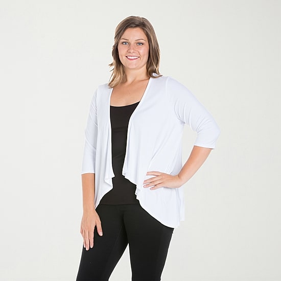 24seven Comfort Apparel Womens Elbow Sleeve Open Front Plus Cardigan