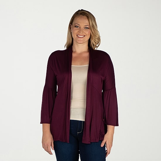 24seven Comfort Apparel Womens Long Sleeve Open Front Plus Cardigan