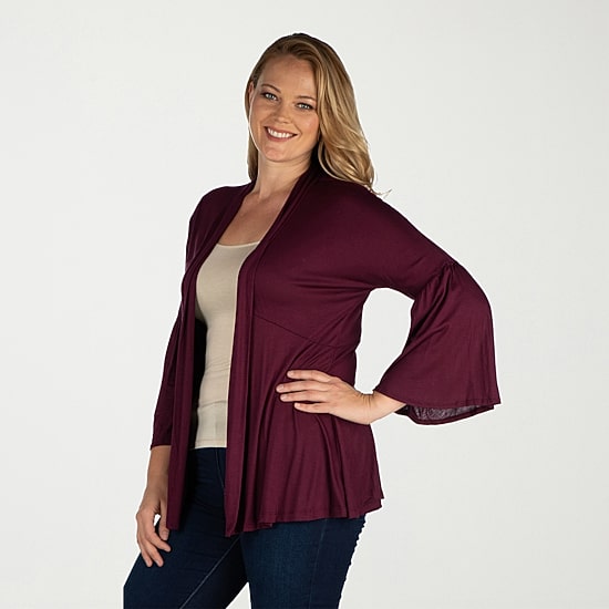 24seven Comfort Apparel Womens Long Sleeve Open Front Plus Cardigan