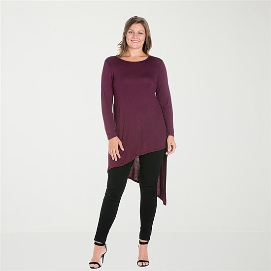 24seven Comfort Apparel Plus Womens Round Neck Long Sleeve Tunic Top