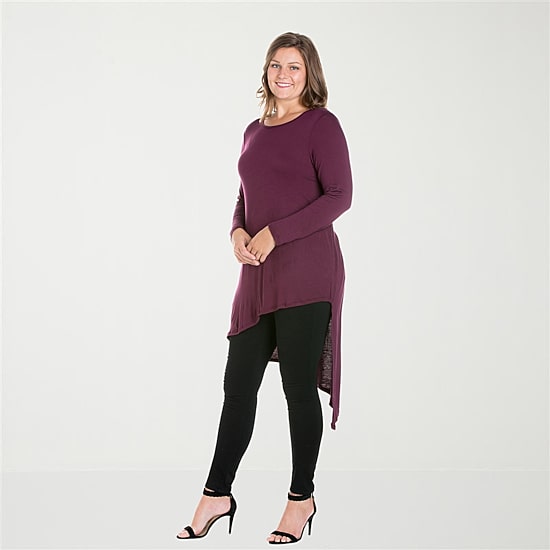 24seven Comfort Apparel Plus Womens Round Neck Long Sleeve Tunic Top