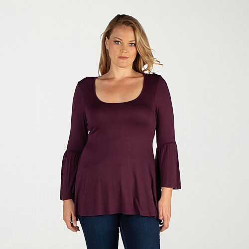 24seven Comfort Apparel Plus Womens Scoop Neck Long Sleeve Tunic Top In Purple