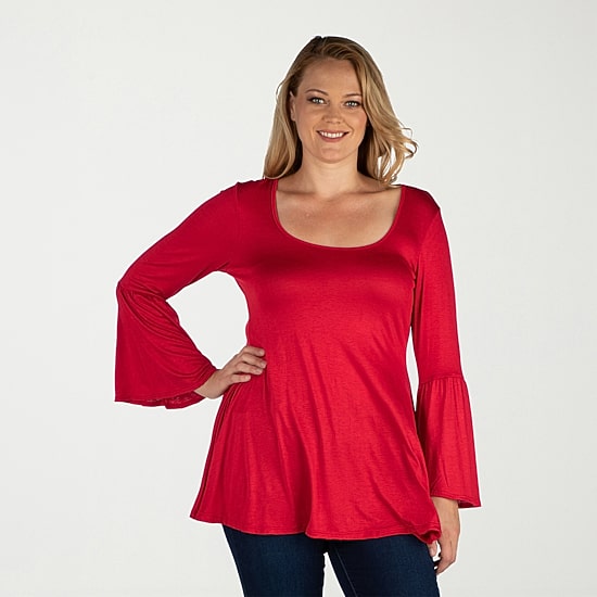 24seven Comfort Apparel Plus Womens Scoop Neck Long Sleeve Tunic Top