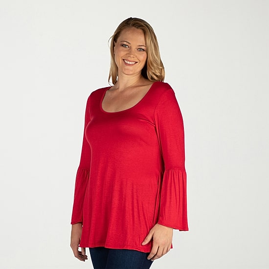 24seven Comfort Apparel Plus Womens Scoop Neck Long Sleeve Tunic Top