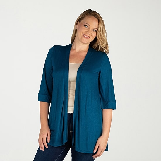24seven Comfort Apparel Womens Elbow Sleeve Open Front Plus Cardigan