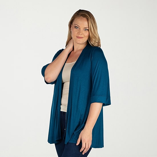 24seven Comfort Apparel Womens Elbow Sleeve Open Front Plus Cardigan