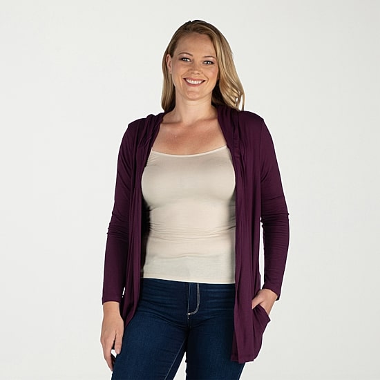 24seven Comfort Apparel Womens Hooded Long Sleeve Open Front Plus Cardigan
