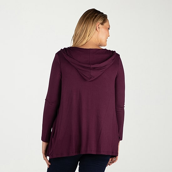 24seven Comfort Apparel Womens Hooded Long Sleeve Open Front Plus Cardigan