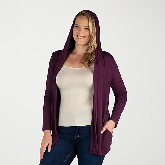 24seven Comfort Apparel Womens Hooded Long Sleeve Open Front Plus Cardigan