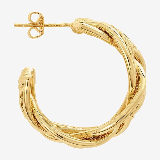 Silver Reflections Braided Womens 14K Gold Over Brass 25.6mm Hoop Earrings