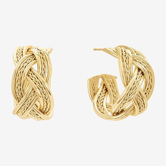 Silver Reflections Braided Womens 14K Gold Over Brass 25.6mm Hoop Earrings
