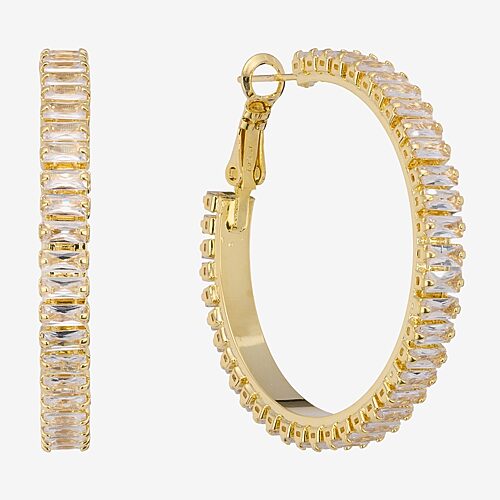 Sparkle Allure Womens Crystal 14K Gold Over Brass 39.6mm Hoop Earrings, One Size, Yellow