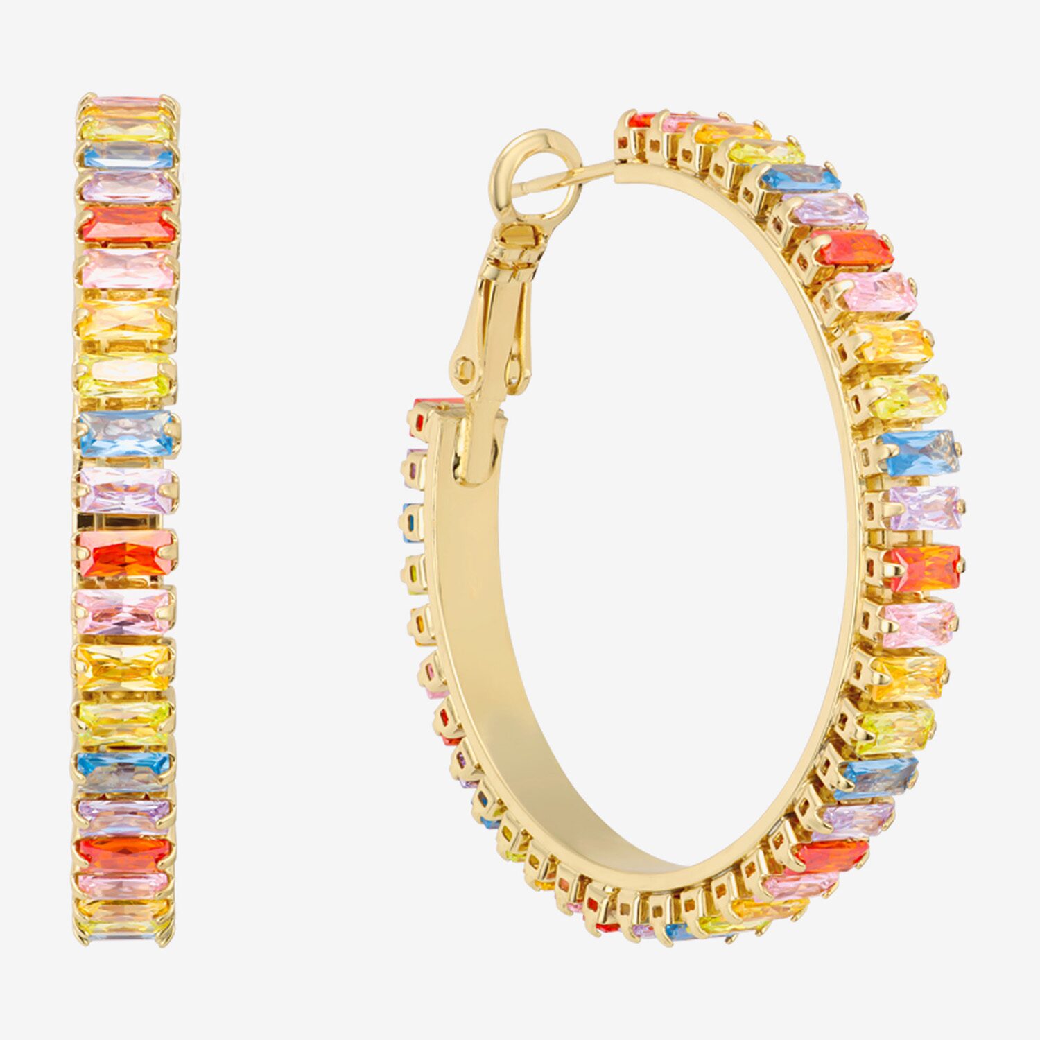 Sparkle Allure Womens Multi Color Crystal 14K Gold Over Brass 39.6mm Hoop Earrings