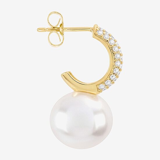 Sparkle Allure Womens Cubic Zirconia Simulated Pearl 14K Gold Over Brass 22mm Hoop Earrings