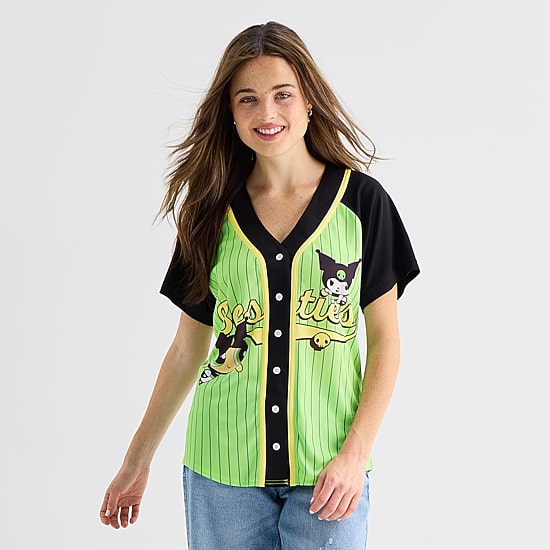 Hello Kitty® And Friends X The Powerpuff Girls™ Womens Juniors V Neck Short Sleeve Baseball Jersey