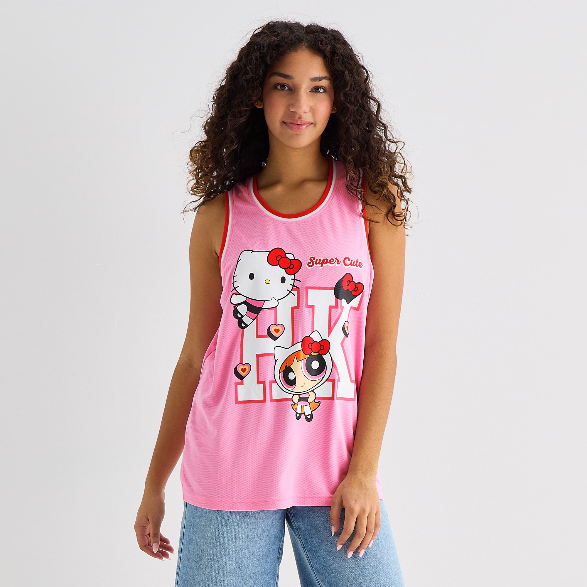 Hello Kitty® And Friends X The Powerpuff Girls™ Womens Juniors Crew Neck Basketball Jersey