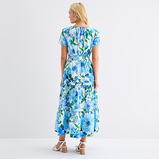 Be by CHETTA B Womens Split Crew Neck Short Sleeve Fitted Maxi Dress