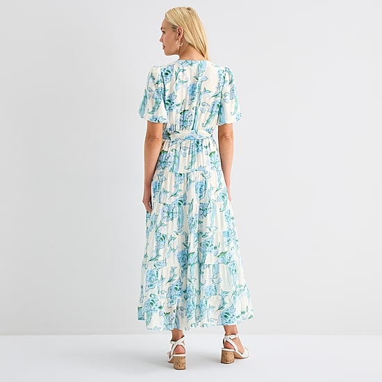 MSK Womens V Neck Short Sleeve Puffed Maxi Dress