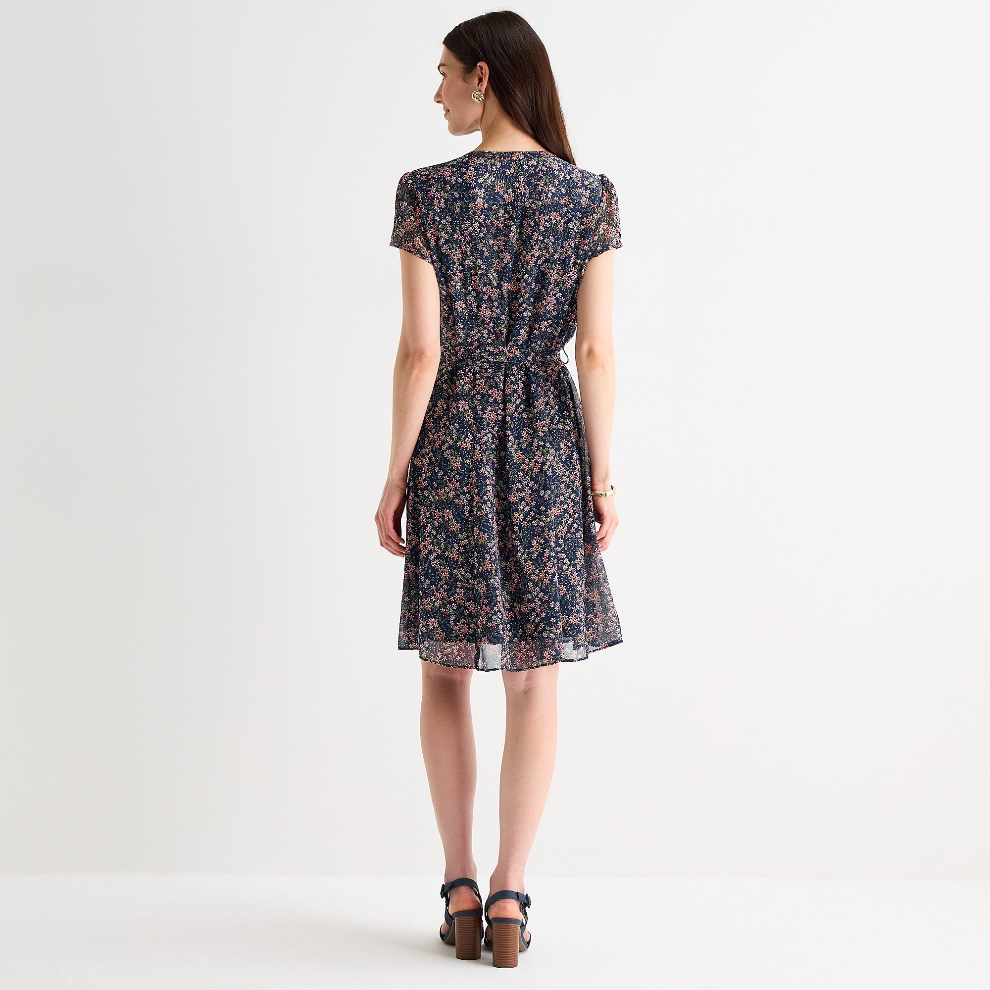 MSK Womens Split Crew Neck Short Sleeve Cap Floral Fit + Flare Dress
