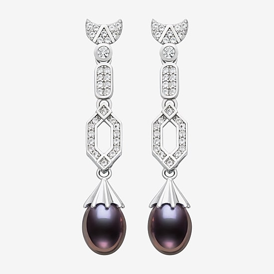 Limited Quantities! Womens Dyed Black Cultured Freshwater Pearl Sterling Silver Drop Earrings