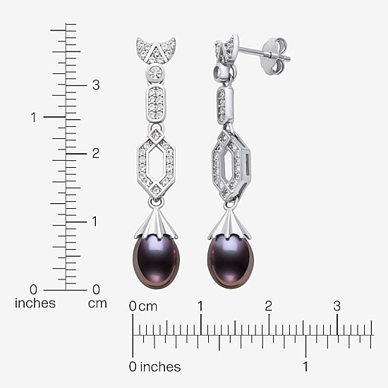 Limited Quantities! Womens Dyed Black Cultured Freshwater Pearl Sterling Silver Drop Earrings