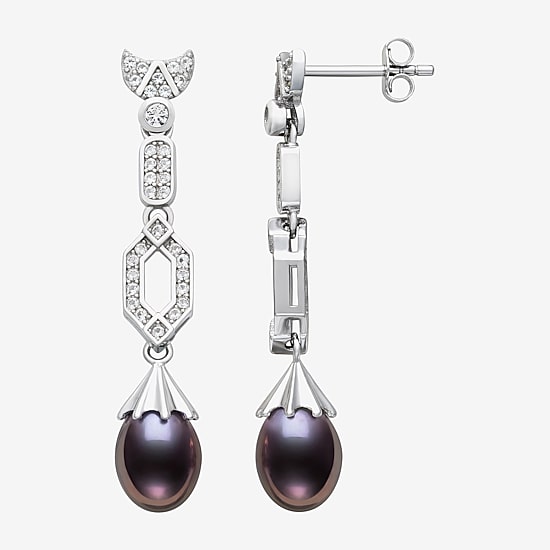 Limited Quantities! Womens Dyed Black Cultured Freshwater Pearl Sterling Silver Drop Earrings